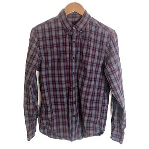 J Crew Small Long Sleeve Button-Up Red & Gray Plaid